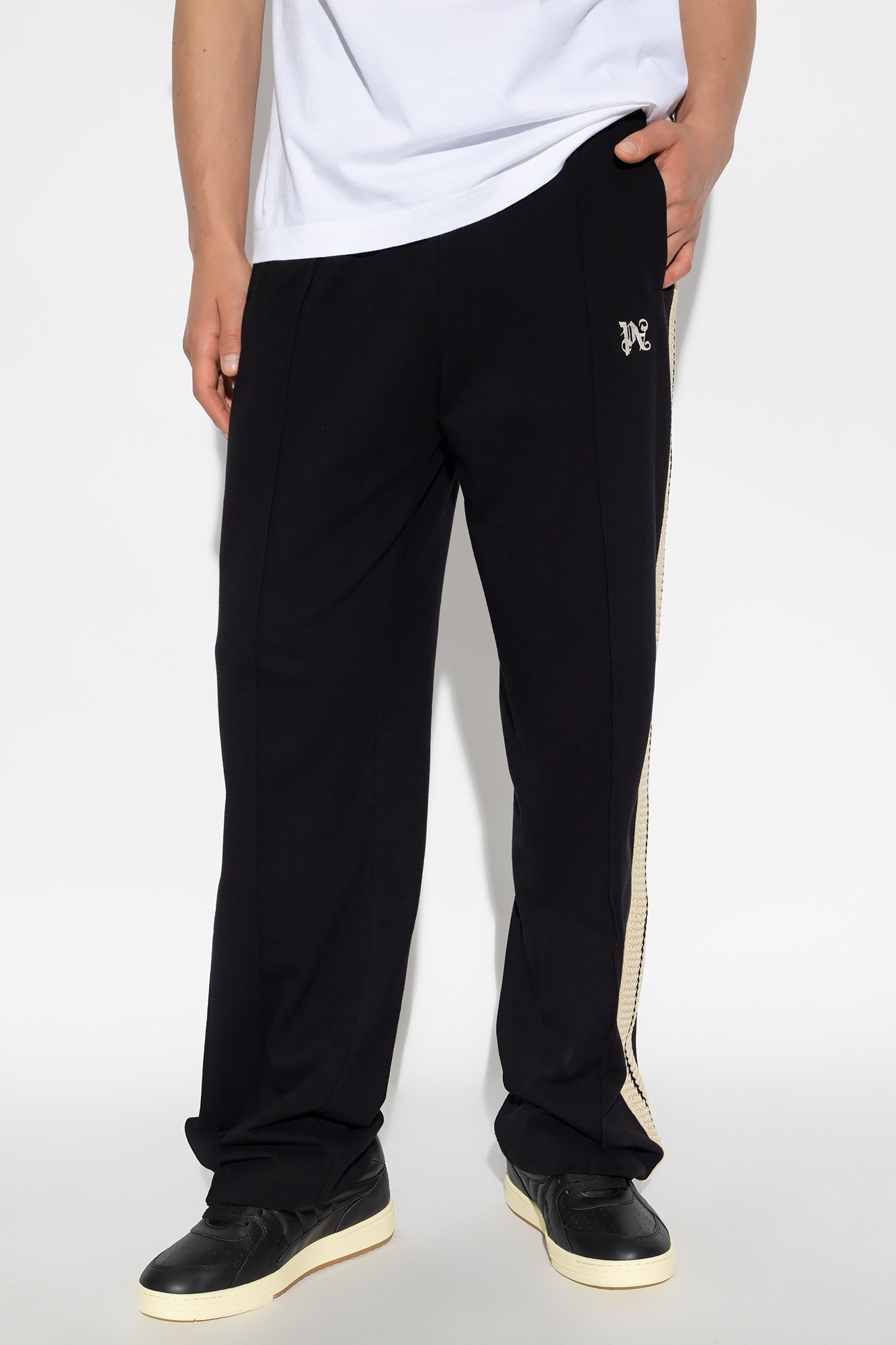 Palm Angels PWYD021S24DEN00140404040 関税送料込 Woven Label Detail Gym Leggings | Palm Angels Side